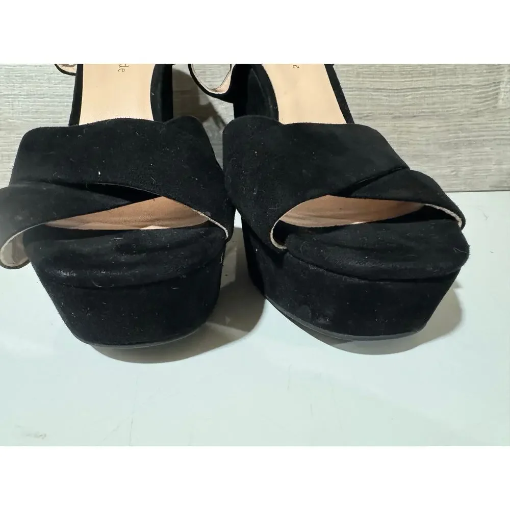 Kate Spade New York Black Suede Platform Sandals Heels Women’s Size 8.5B